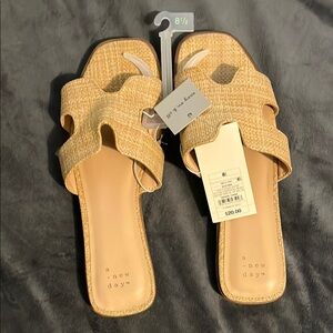 A New Day Tan Slide Sandals Minimalist Design 8.5